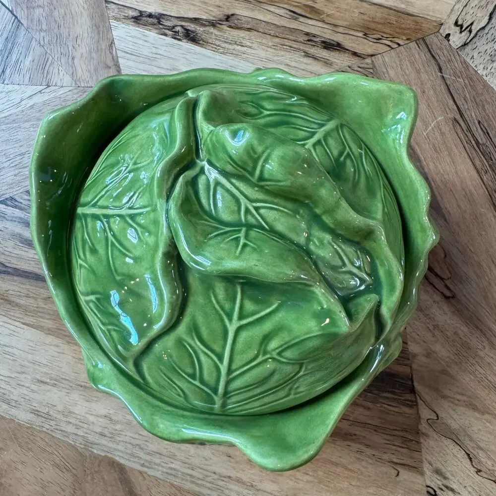 Vintage Holland Mold Green Cabbage Lettuce Tureen Lidded Serving Bowl 1970s